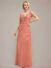 Sheath/Column Scoop Illusion Floor-Length Lace Chiffon Mother of the Bride Dress With Sequins