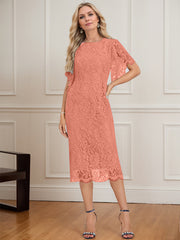 Sheath/Column Scoop Knee-Length Lace Mother of the Bride Dress