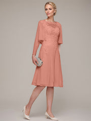 A-line/Princess Sleeveless Knee-Length Chiffon Mother of the Bride Dress With Jacket Appliqued Beading