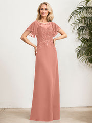 A-line Scoop Illusion Floor-Length Lace Chiffon Mother of the Bride Dress With Sequins