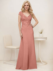A-Line V-Neck Sweep Train Elastic Mother Of The Bride Dresses With Lace