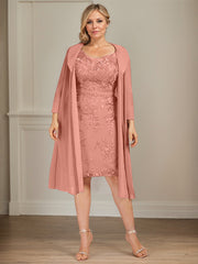 Sheath/Column V-Neck Knee-Length Lace Chiffon Mother of the Bride Dress
