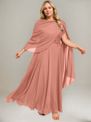 A-line V-Neck Illusion Ankle-Length Lace Chiffon Mother of the Bride Dress With Sequins