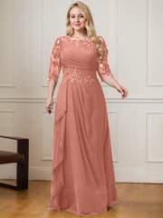 A-line Scoop Floor-Length Lace Chiffon Mother of the Bride Dress With Cascading Ruffles Sequins
