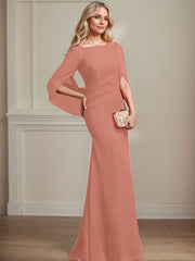 Trumpet/Mermaid Boat Neck Floor-Length Chiffon Mother of the Bride Dress With Pleated