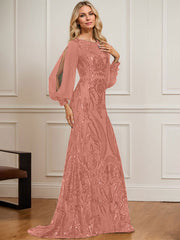 Trumpet/Mermaid Boat Neck Illusion Sweep Train Chiffon Sequin Evening Dress