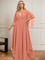 A-line V-Neck Floor-Length Chiffon Mother of the Bride Dress With Sequins Appliques Lace Beading