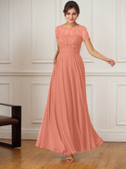 A-Line Boat-Neck Floor-Length Sequins Chiffon Mother of the Bride Dress