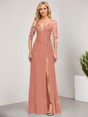Sheath/Column V-Neck Floor-Length Lace Chiffon Mother of the Bride Dress With Sequins