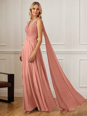 A-Line V-Neck Floor-Length Chiffon Mother of the Bride Dress