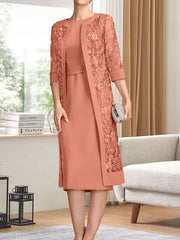 Sheath/Column Scoop Knee-Length Chiffon Mother of the Bride Dress With Pleated Sequins