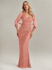 Mermaid V-Neck Floor-Length Chiffon Mother of the Bride Dress