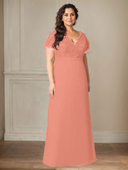 A-Line V-Neck Lace Chiffon Mother of the Bride Dress