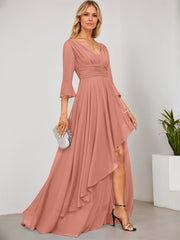 A-line V-Neck Floor-Length Chiffon Mother of the Bride Dress With Cascading Ruffles