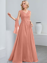 A-Line V-Neck Sleeveless Chiffon Mother Of The Bride Dresses With Lace