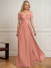 A-line V-Neck Floor-Length Chiffon Lace Mother of the Bride Dress