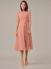 A-Line Boat-neck Pleated Chiffon Mother of the Bride Dress