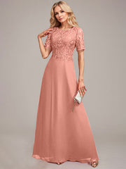 A-Line Round Neck Sequin Mother of Bride Dress With Appliques