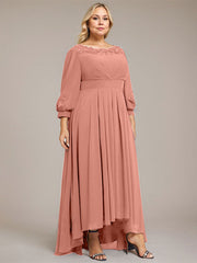A-line Scoop Asymmetrical Chiffon Mother of the Bride Dress With Pleated Appliques Lace