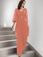 Jumpsuit/Pantsuit Puff Slevees Chiffon Mother Of The Bride Dresses