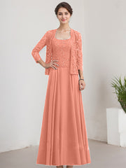 A-line Square Floor-Length Lace Chiffon Mother of the Bride Dress With Sequins