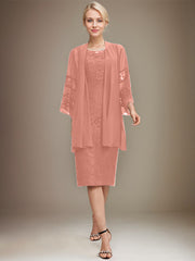 Sheath/Column Scoop Knee-Length Lace Mother of the Bride Dress With Sequins Beading