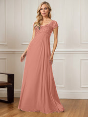 A-Line V-Neck Floor-Length Chiffon Mother of the Bride Dress