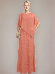 Sheath/Column Scoop Floor-Length Chiffon Lace Mother of the Bride Dress With Sequins Beading