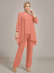 Navy Long Sleeves 3 Pieces Mother of the Bride Pant Suits