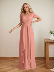 Elegant A-Line Chiffon V-neck Mother of the Brides Dresses Lace Top MOB Dresses