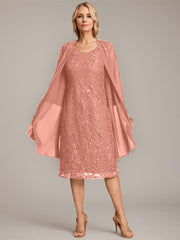 A-line Scoop Knee-Length Lace Mother of the Bride Dress With Sequins