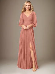 A-Line V-Neck Floor-Length Chiffon Mother of the Bride Dress