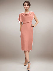 Sheath/Column Scoop Knee-Length Chiffon Mother of the Bride Dress With Beading