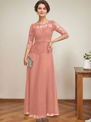 A-line Scoop Illusion Ankle-Length Chiffon Lace Mother of the Bride Dress With Rhinestone Beading