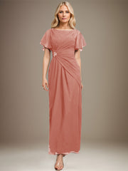 A-line Scoop Ankle-Length Chiffon Mother of the Bride Dress With Beading Pleated