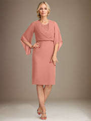 Sheath/Column V-Neck Knee-Length Lace Chiffon Mother of the Bride Dress With Sequins