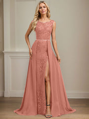 Sheath/Column Scoop Illusion Floor-Length Detachable Chiffon Lace Mother of the Bride Dress With Sequins Beading