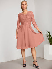 A-line V-Neck Knee-Length Lace Chiffon Mother of the Bride Dress With Sequins