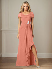 Dark Navy A-Line Side Slit Chiffon Dress Mother of the Bride Dress