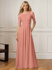 A-Line Square Neck Floor-Length Chiffon Mother of the Bride Dress