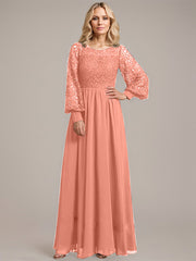 A-line Scoop Illusion Floor-Length Lace Chiffon Mother of the Bride Dress