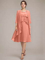A-line Scoop Knee-Length Chiffon Mother of the Bride Dress With Beading