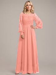 A-line Scoop Illusion Floor-Length Lace Chiffon Mother of the Bride Dress