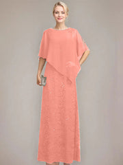 Sheath/Column Scoop Floor-Length Chiffon Lace Mother of the Bride Dress With Sequins Beading