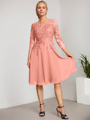 A-line V-Neck Knee-Length Lace Chiffon Mother of the Bride Dress With Sequins