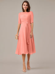 A-Line Boat-neck Pleated Chiffon Mother of the Bride Dress