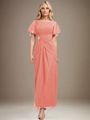 A-line Scoop Ankle-Length Chiffon Mother of the Bride Dress With Beading Pleated
