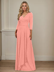 A-Line V-Neck Floor-Length Chiffon Mother of the Bride Dress