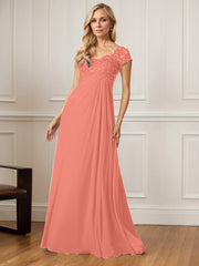 A-Line V-Neck Floor-Length Chiffon Mother of the Bride Dress