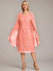 A-line Scoop Knee-Length Lace Mother of the Bride Dress With Sequins